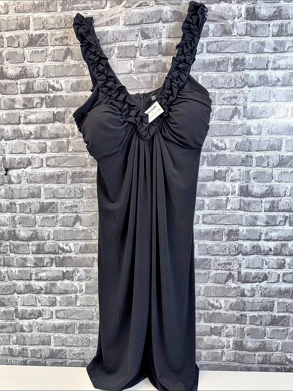 NWT Carole Little Ruched Strap Maxi Dress in Black Size 10